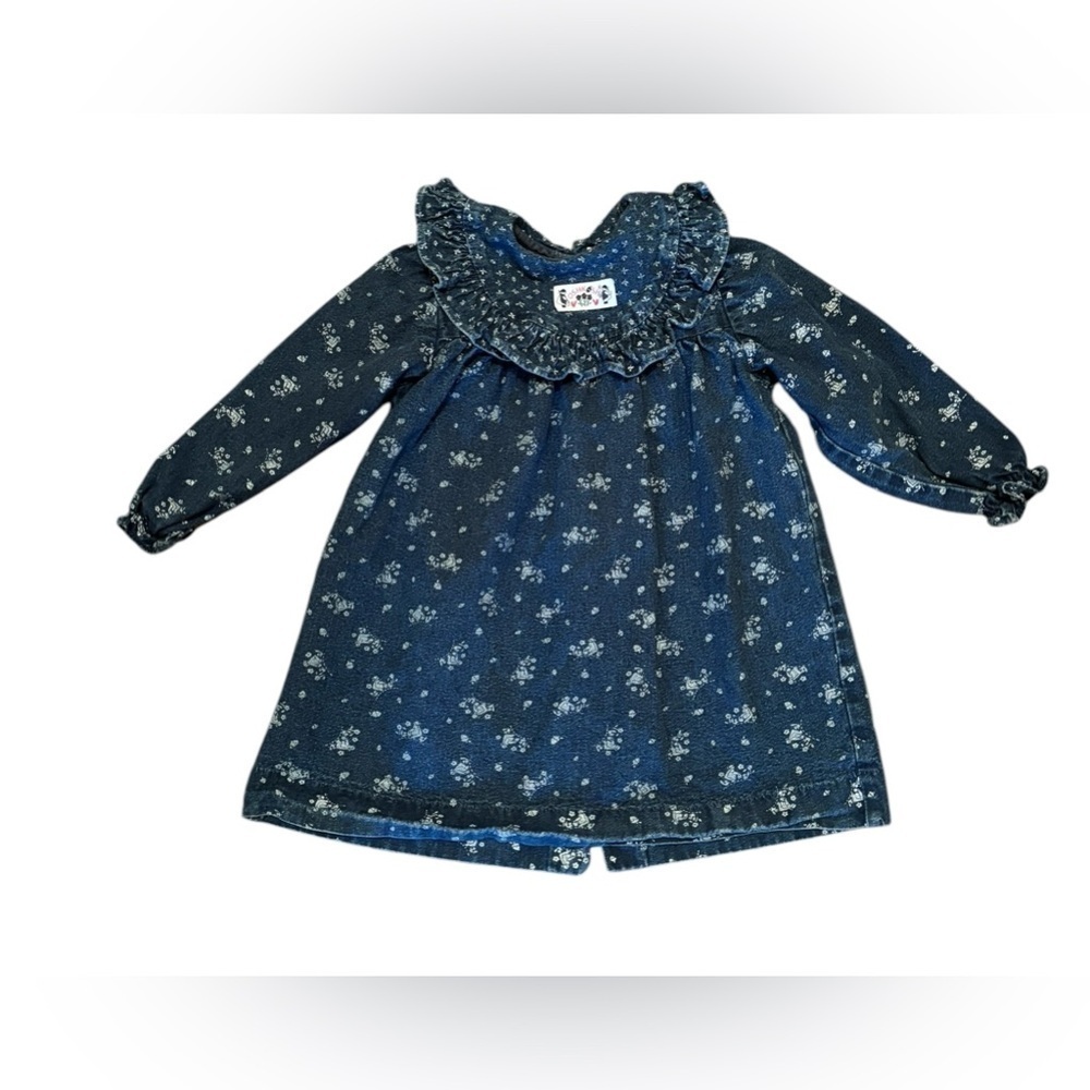 VTG 90’s. OshKosh B’Gosh Denim Dress Sz 3T Ruffle Collar Red Button Back Logo
